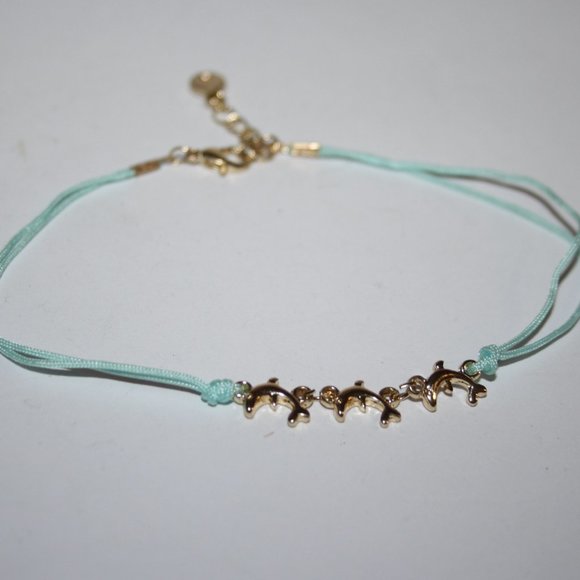 Beautiful blue and gold dolphin ankle bracelet 9-10" - Picture 1 of 4